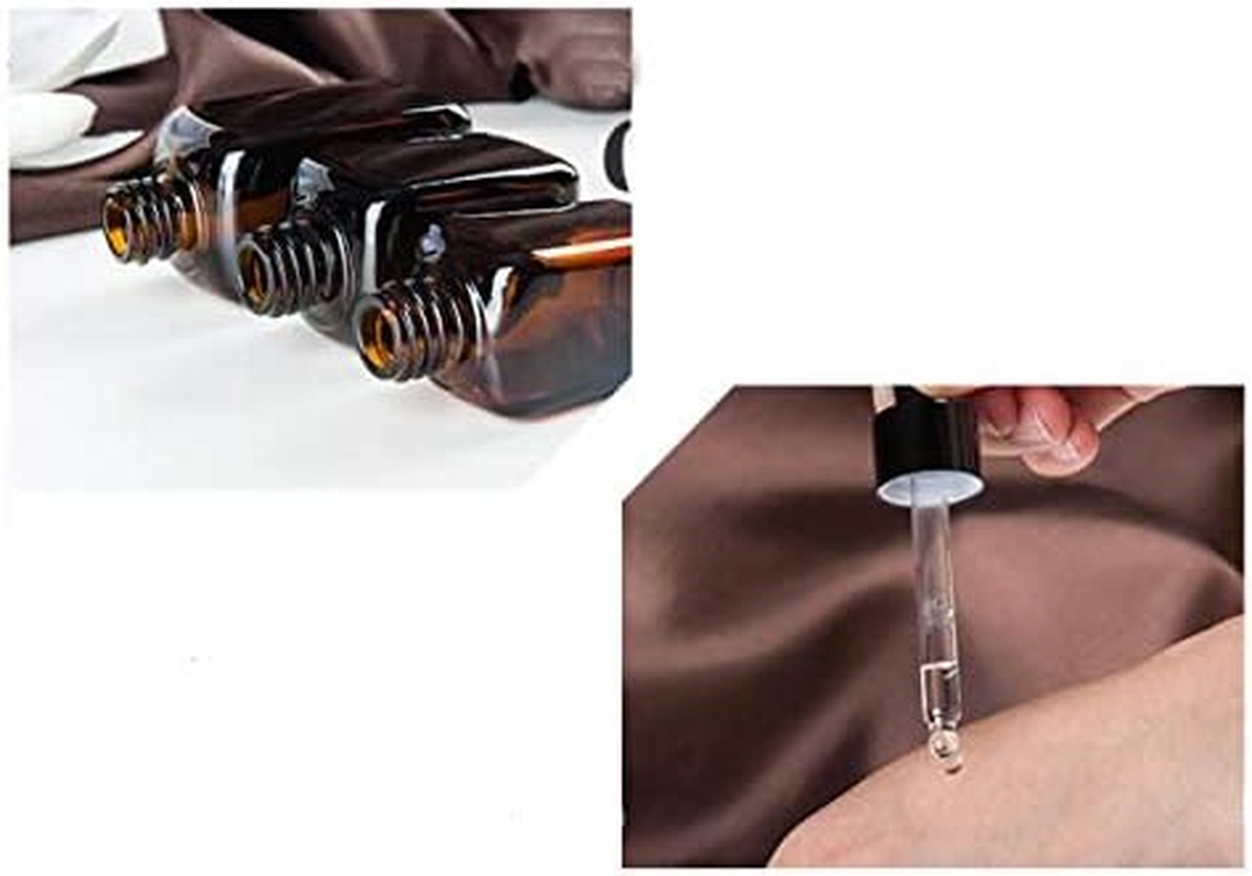 Ericotry 3PCS 100Ml Empty Refillable Square Amber Glass Droppers Essential Oil Bottles Aromatherapy Cosmetics Elite Fluid Container Jar Pot Holder with Glass Eye Dropper and Rubber Bulb