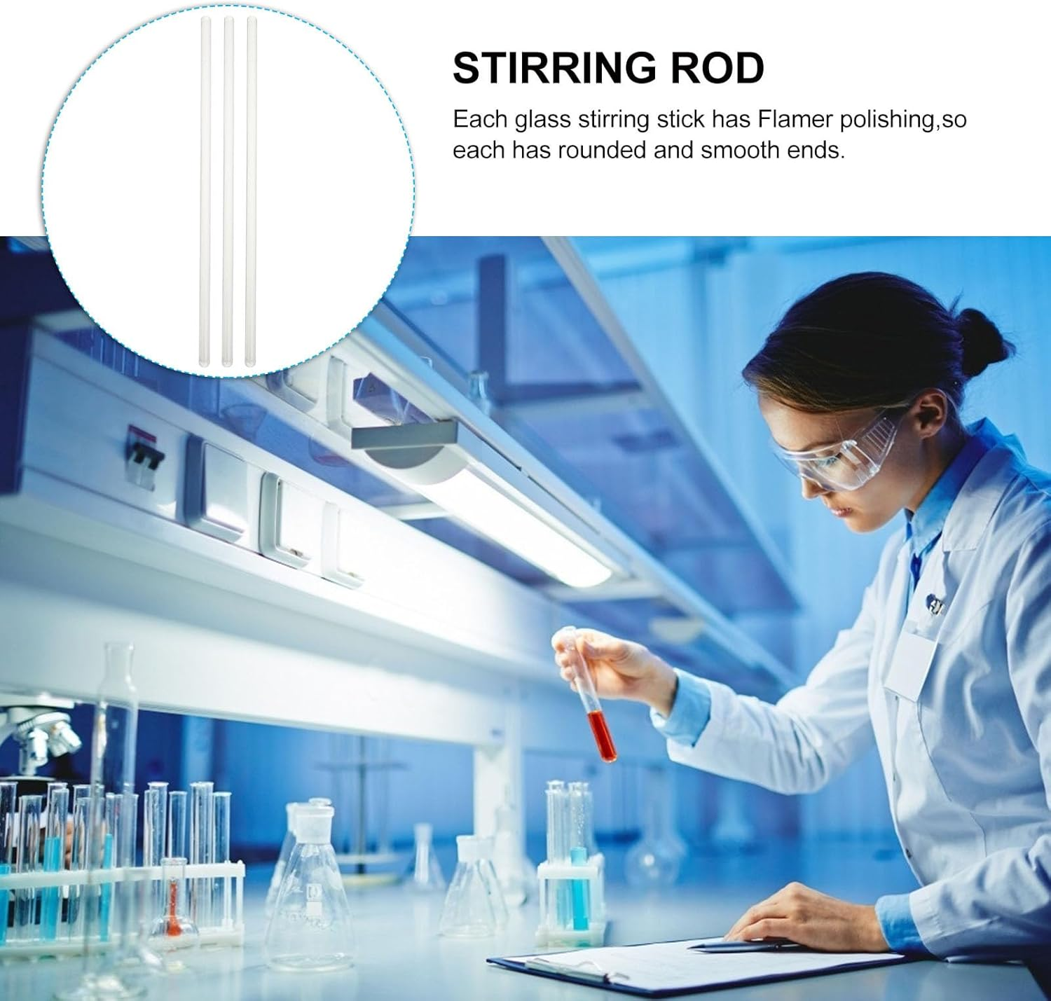 3 Pieces Glass Stirrer,Clear Glass Stirring Rod Stir Stick with Both Ends round Sturdy Glass Stir Sticks Column Lab Mixer 200Mm Glass Stirring Rods for Science,Lab,Kitchen,Science image number 1