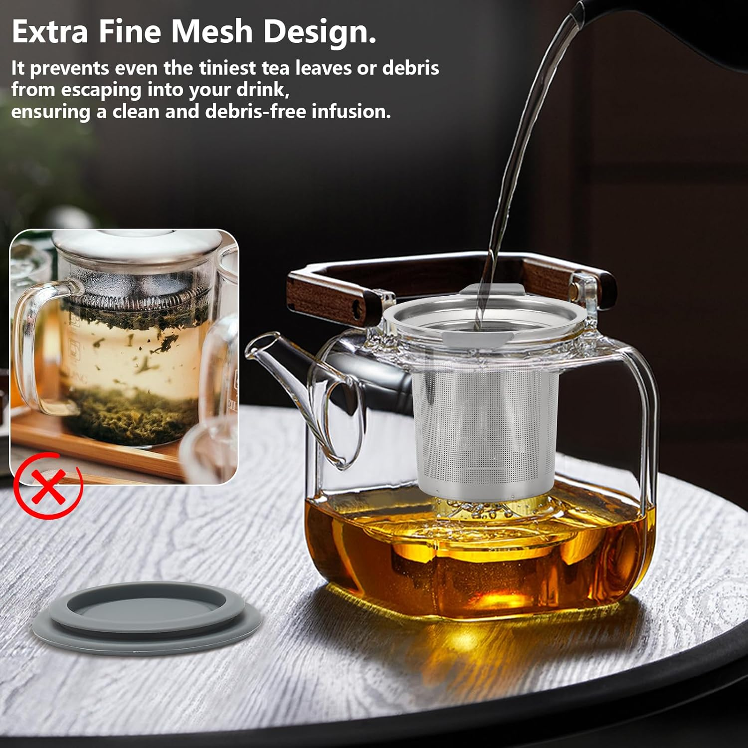 Tea Infuser Strainers, Stainless Steel Loose Leaf Tea Stepper with Heat Proof Double Handles and Lid, Extra Fine Mesh Infusers image number 1
