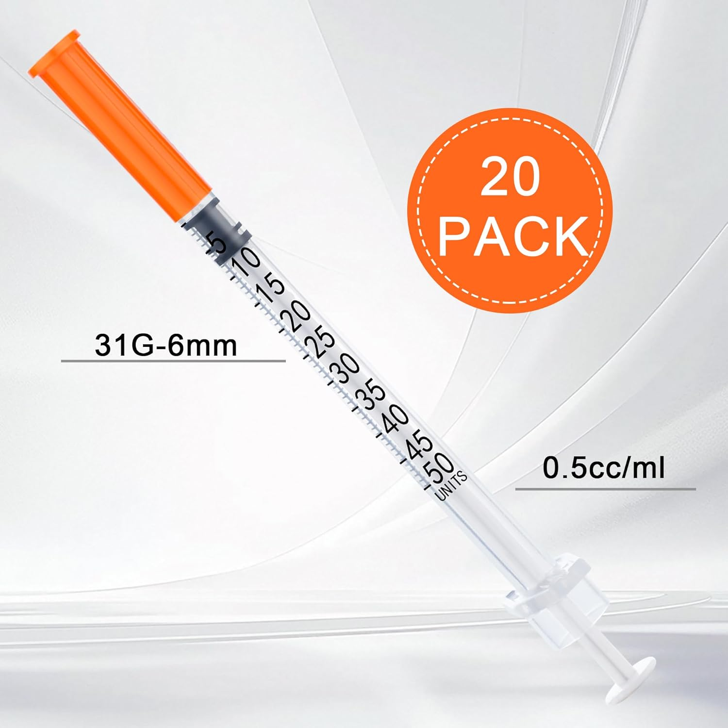 20 Pack 0.5Ml/Cc Syringe with Needle 31G 1/4 Inch(6Mm) Lab Measuring Supplies Tool, Individually Packaging image number 1