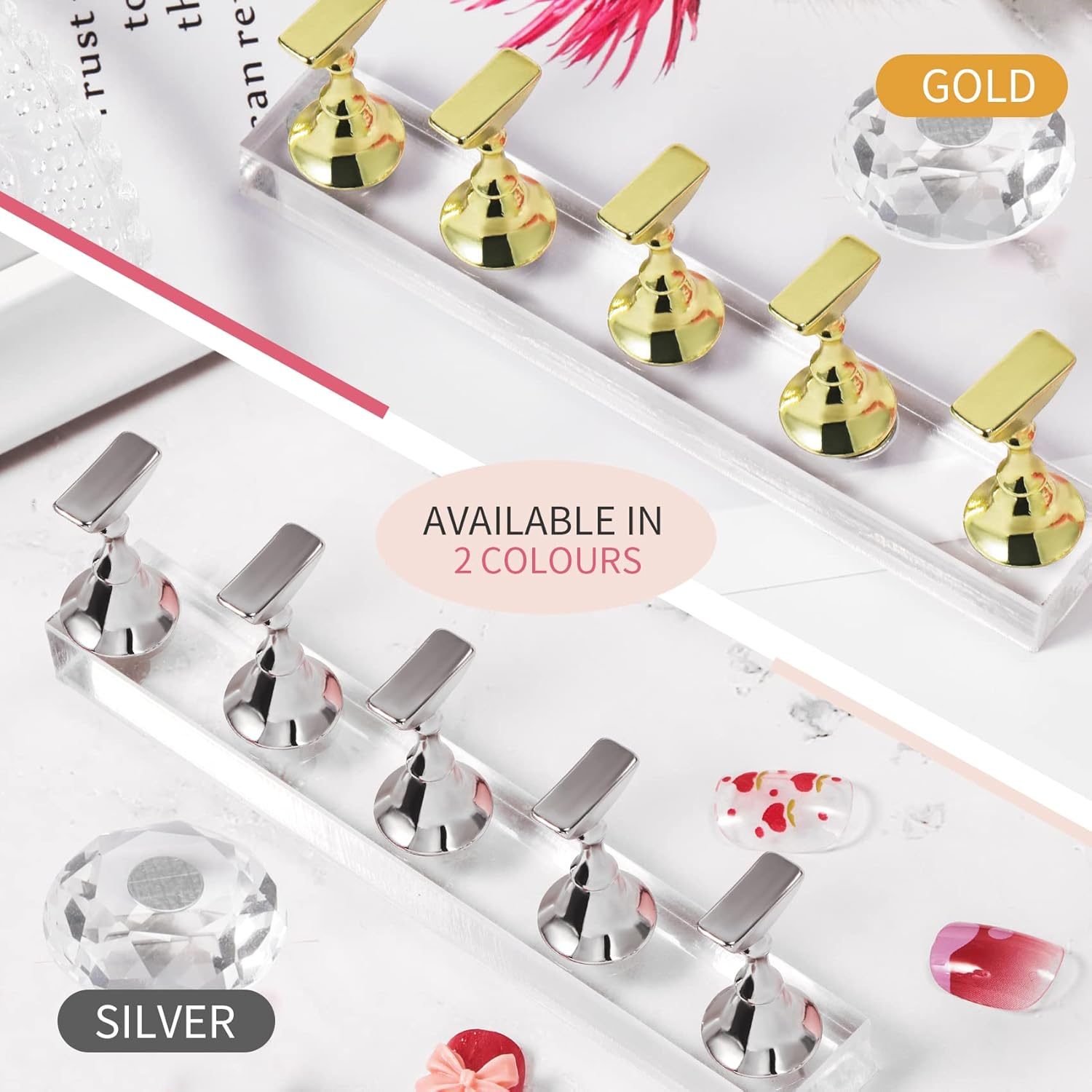 Annhua Nail Holder for Painting Nails Magnetic Nail Holder Practice Nail Hand, Nail Stand for Press on Fake Nail Holder Acrylic Nail Stand for Nail Display - Silver image number 5