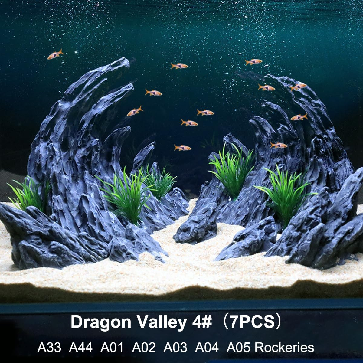 Fish Tank Simulation Resin Green Dragon Stone Canyon, Aquarium Landscape Decorative Rock Ornaments, Valley Stone Package image number 1