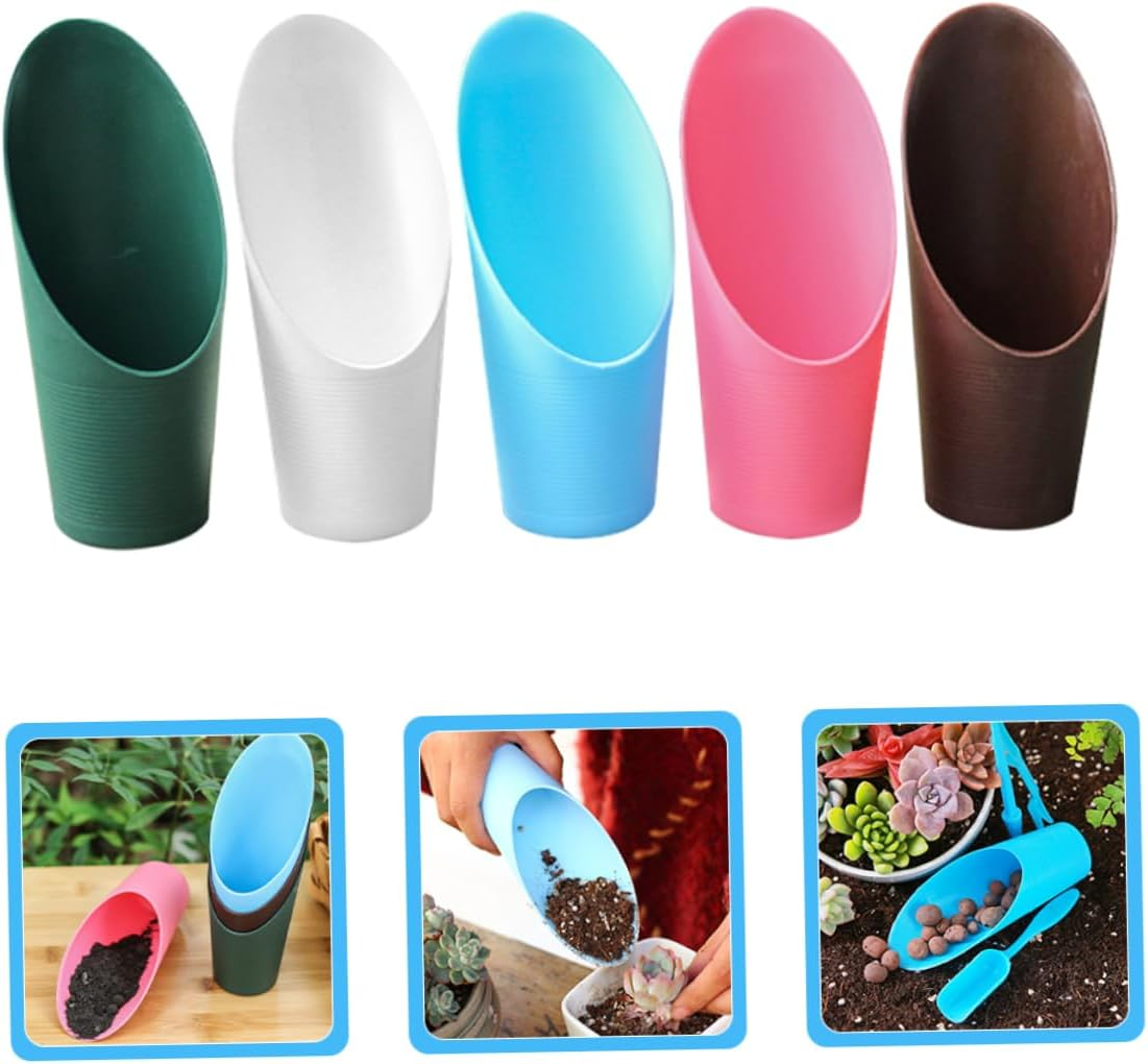 ROMISBABA 5Pcs Multi-Color Plastic Soil Scoops for Gardening and Succulent Planting Small Portable Potting Soil Scoop Set Lightweight Transplanting for Garden Use