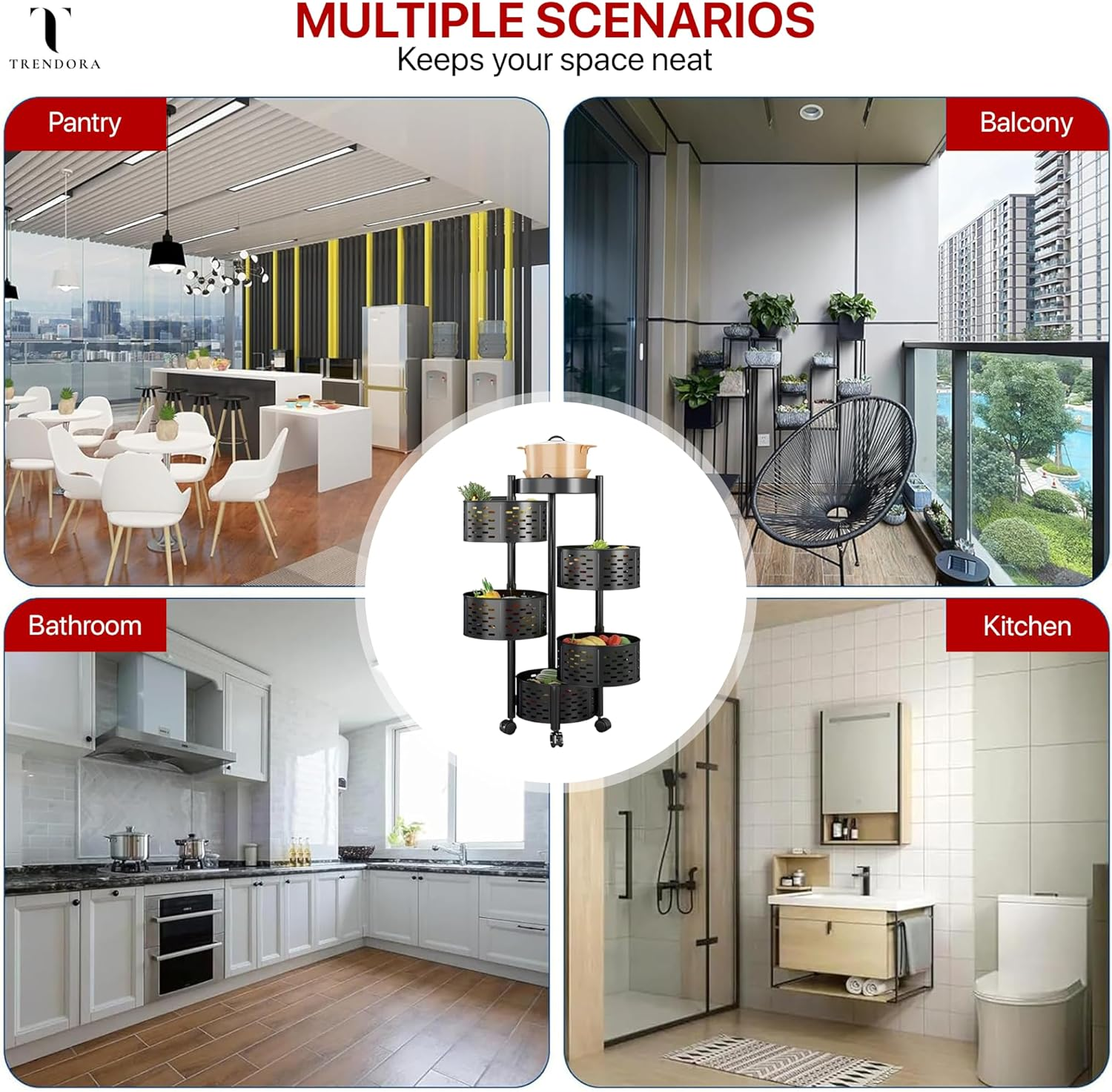 TRENDORA - 5-Layer Kitchen Storage Rack &ndash; Heavy-Duty Carbon Steel Organizer Shelf | Multi-Tier Freestanding Rack in Black| Durable, Space-Saving Design for Kitchen. image number 3