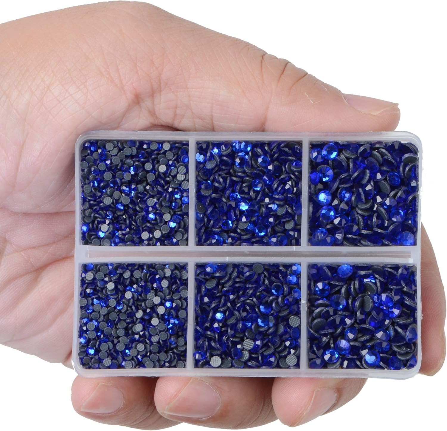 Lpbeads 6400 Pieces Hotfix Rhinestones Sapphire Flat Back 5 Mixed Sizes Crystal round Glass Gems with Tweezers and Picking Rhinestones Pen image number 3