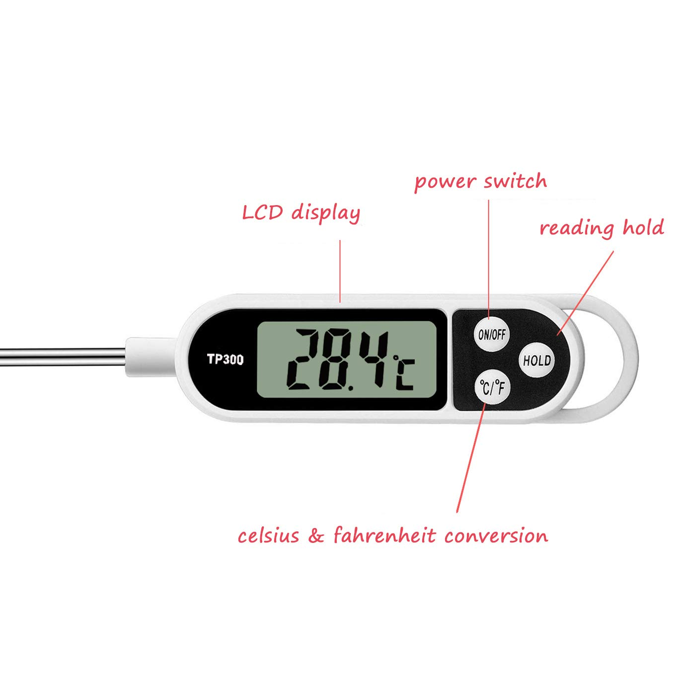 Meat Food Candy Thermometer, Probe Instant Read Thermometer, Digital Cooking Kitchen BBQ Grill Thermometer with Long Probe for Liquids Pork Milk Yogurt Deep Fry Roast Baking Temperature image number 6