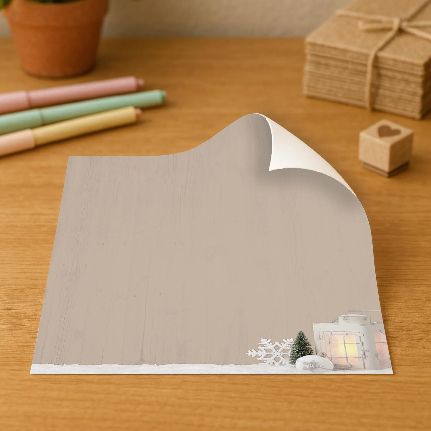 Lantern over Snow Christmas Stationery Paper - 80 Sheets of Letterhead for Winter & Holiday Events image number 3