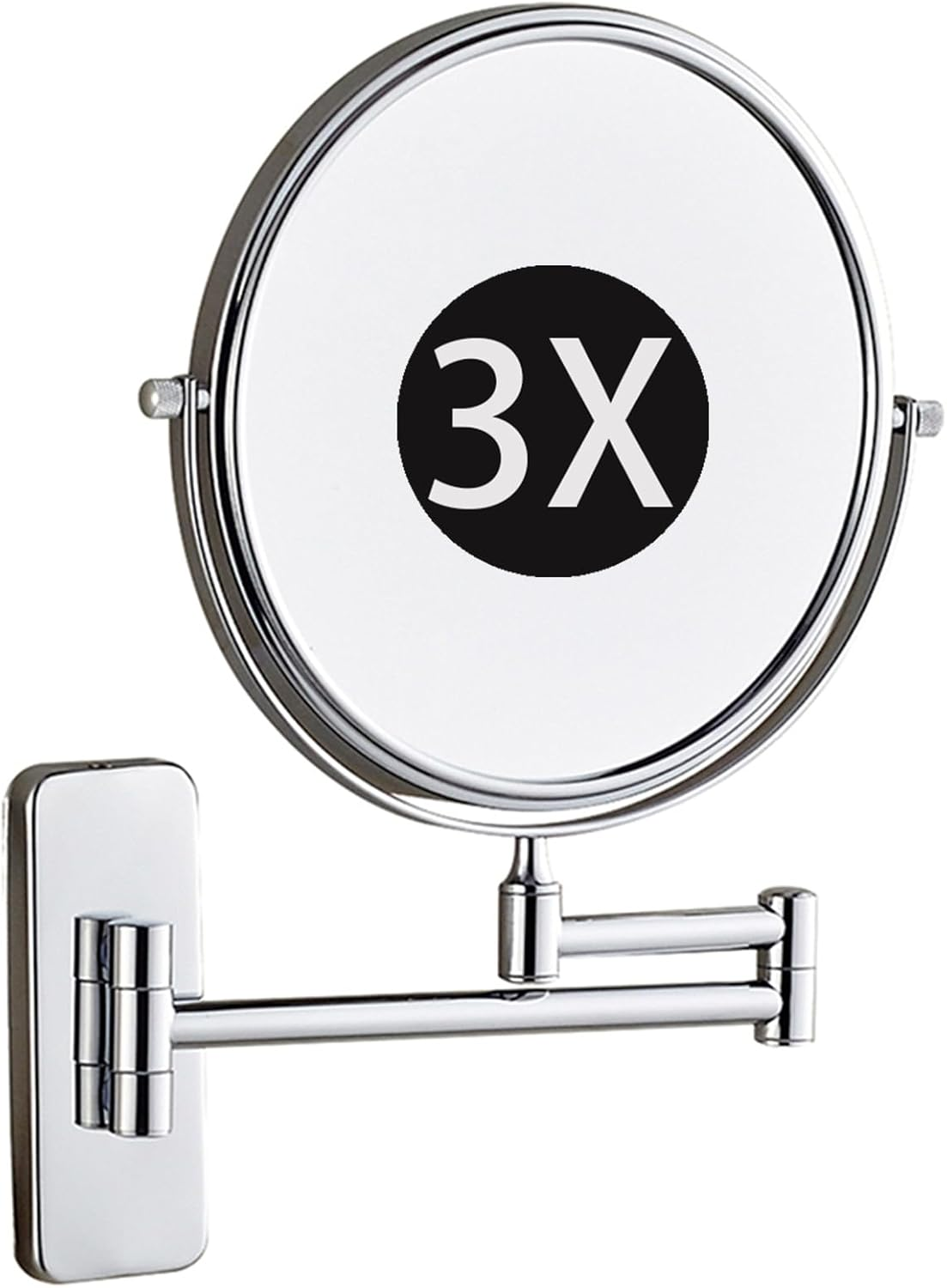 8" Wall Mounted Makeup Mirror with Magnification, Double Sided Magnifying Mirror, Extendable Cosmetic Vanity Mirror for Bathroom,Chrome,7X
