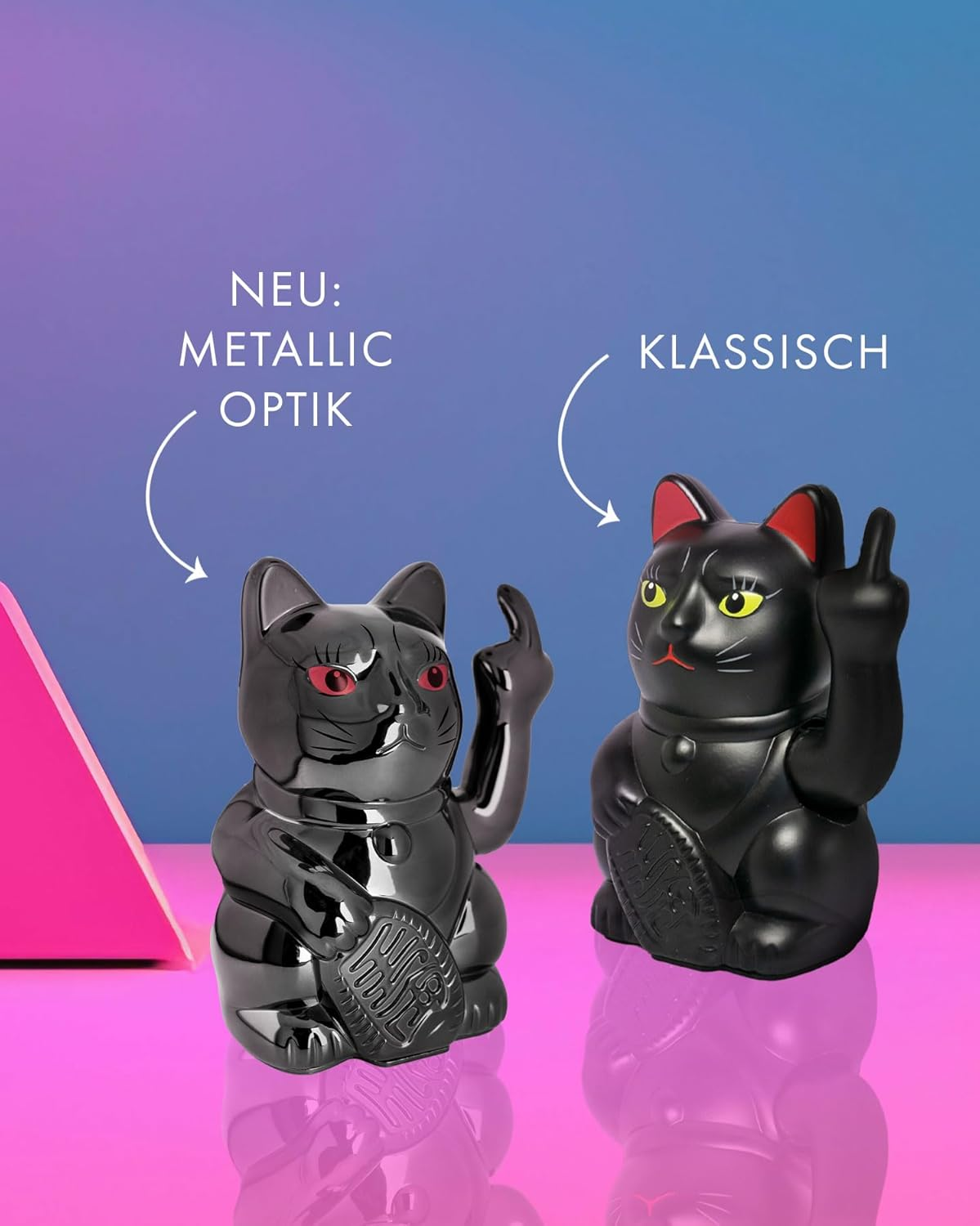 ANGRY CAT - Lucky Cat - Funny Waving Cat - Japanese Waving Cat with Stink Finger - Decorative Wobble Figure Cat - Waving Arm with Middle Finger - 15 Cm, Black Shiny image number 6