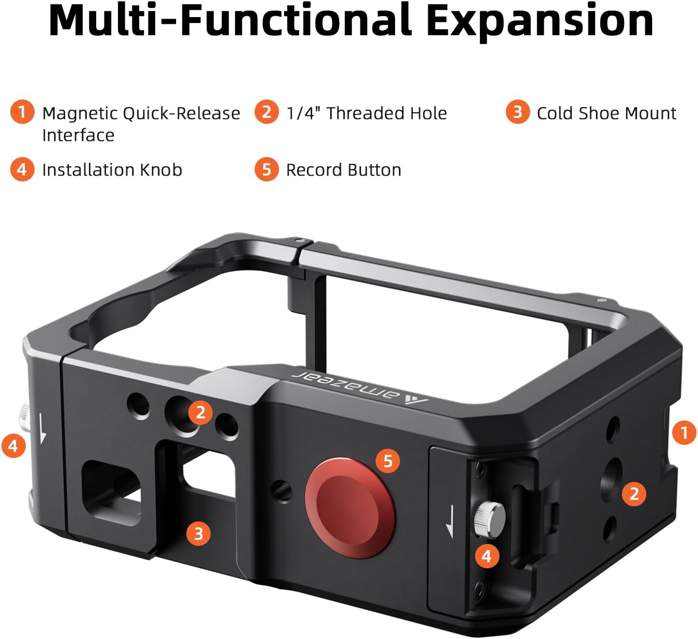 AMAZEAR Metal Protective Case for DJI Osmo Action 6 Accessories, Action6 Pro Multifunction Utility Frame Cage, Stronger Aluminum Housing Hard Cover with Soft Silicone Lens Caps, Black image number 6