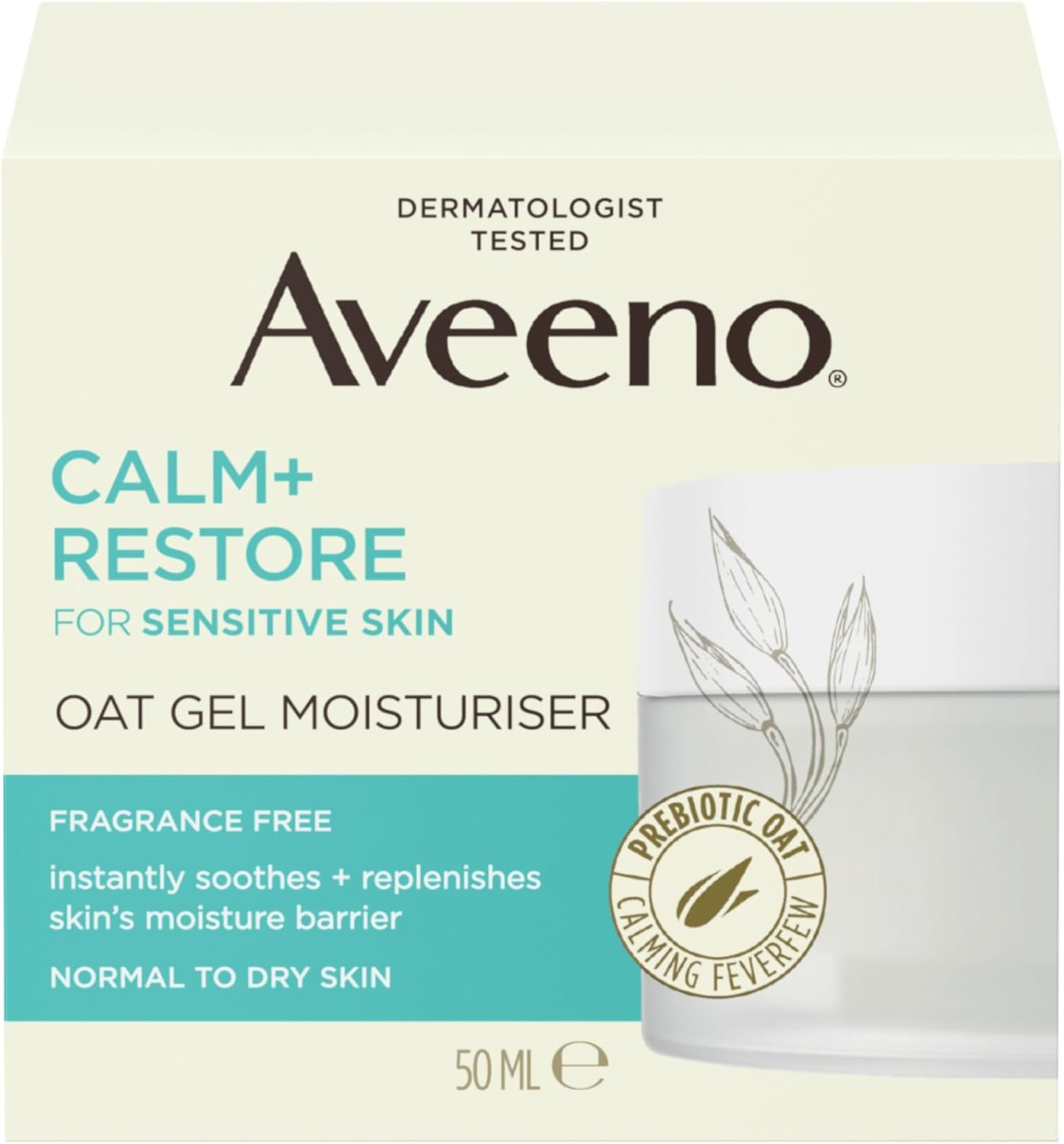 Aveeno Face Calm + Restore Sensitive Skin Oat Gel Moisturiser 50 Ml