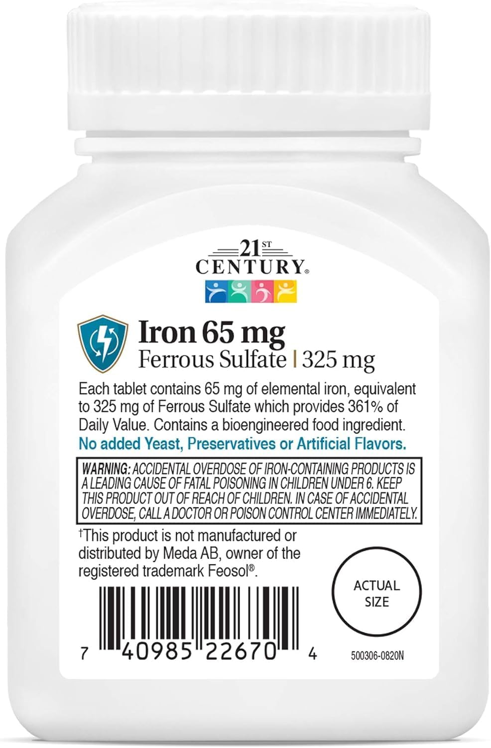21St Century Iron 65 Mg Ferrous Sulfate 325 Mg Tablets, 100 Count image number 3