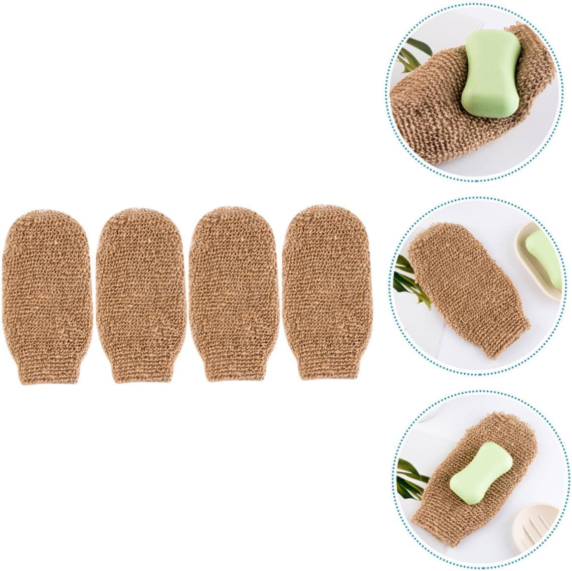 TEHAUX 4Pcs Natural Jute Exfoliating Bath Scrubber Gloves Set, Back Scrubbing Body Scrubbing Mitts for Shower and Massage, Home Spa Bath Tools for Deep Cleansing image number 1