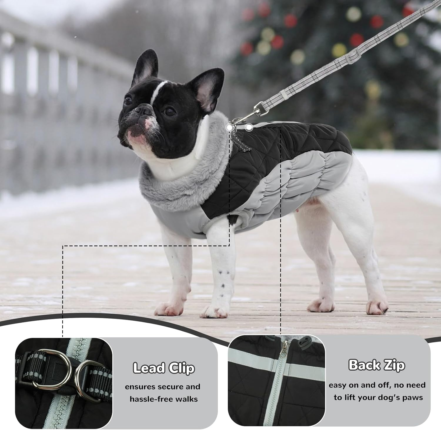 Hjumarayan Dog Coat for Small Medium Large Dogs, Dog Jacket Warm Dog Vest Winter Coat Dog Waterproof Dog Coat Lined, Dog Coat French Bulldog (Black L) image number 4