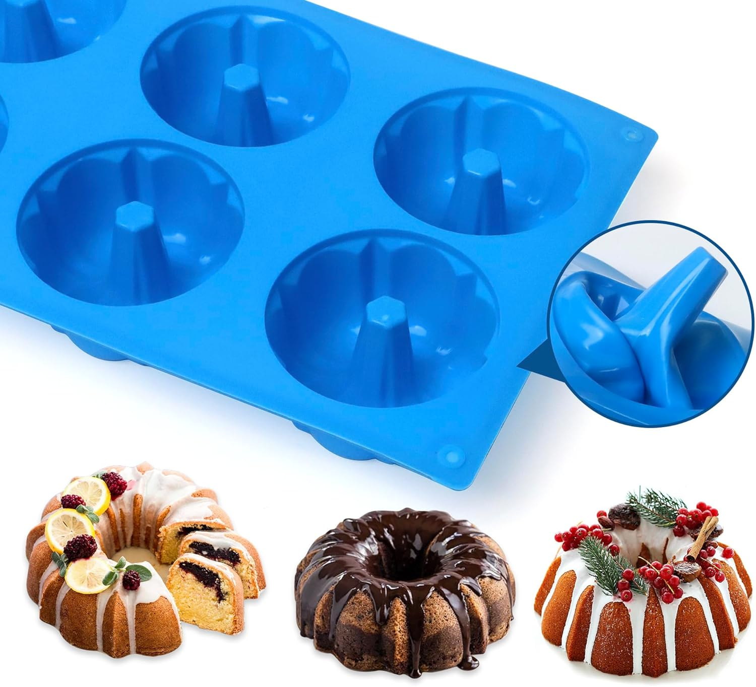 Sidosir Mini Fluted Tube Cake Pan, 6 Cavity Heritage Fluted Tube Cake Silicone Mold for Family Baking,Non Stick Fancy Design Molds for Fluted Tube Cake, Mousse Cups, Jelly - Original image number 4