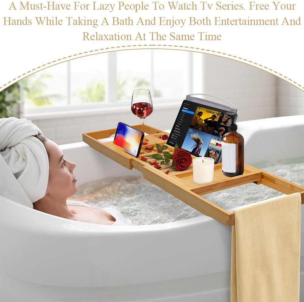 Bamboo Bathtub Tray,Premium Bathtub Tray,Expandable Bath Table,Luxury Bamboo Bath Table,For Spa or Reading Lite Style image number 1