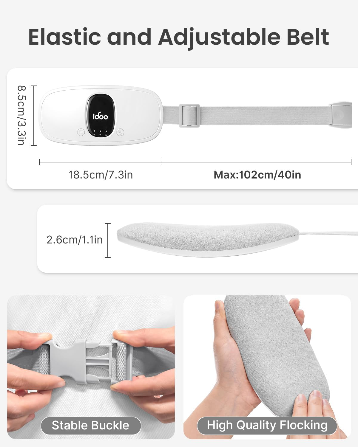 Idoo Heating Pad for Cramps, Cordless Portable Menstrual Heating Pad for Pain Relief with 3 Heat Levels and 3 Vibration Massage Modes, Fast Back or Belly Heating, Ideal Gifts for Women, Girls (White) image number 2