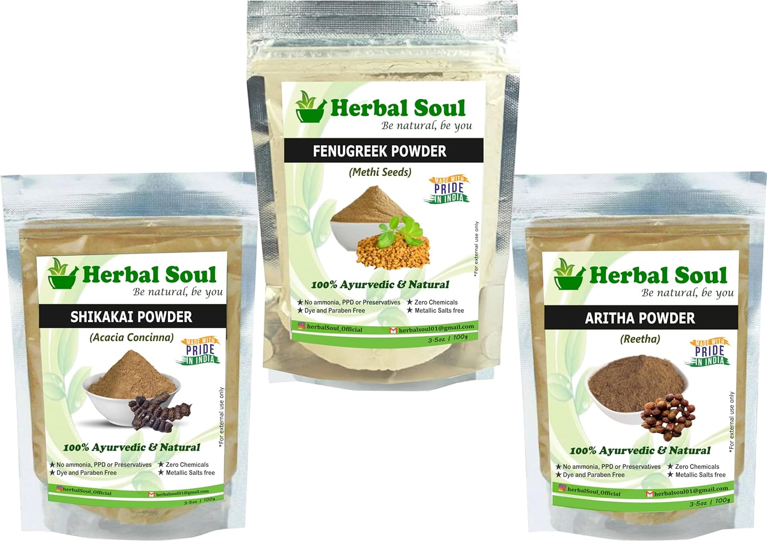 Herbal Soul Combo of Reetha Powder + Shikakai Powder + Fenugreek Powder | 300 Gm image number 1
