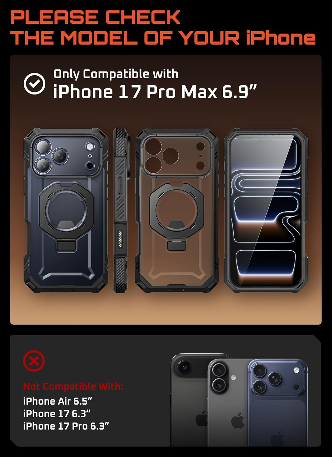 SUPCASE for Iphone 17 Pro Max Case with Tempered Glass Screen Protector (Ubgrip Pro), [Compatible with Magsafe] [Built-In Kickstand] Full-Body Heavy Duty Magnetic Case for Iphone 17 Pro Max, Black - Black image number 6