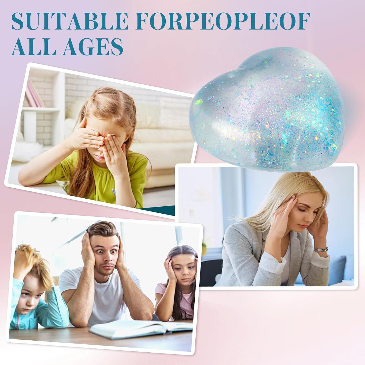 Heart Shape Stress Balls for Adult and Kids (Blue), Sugar Ball, Sensory Squishy Toys, Sugar Ball Fidget Toys, Love Shape Squishy Ball Squeeze Toy for Stress Relieve, Heart Stress Toys for Party Favors image number 5