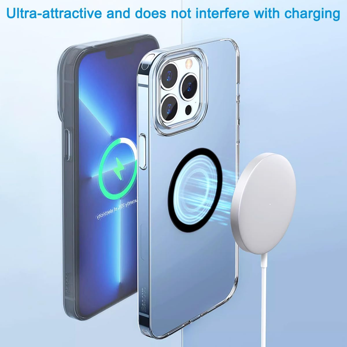 6 Pack Universal Metal Rings Sticker Compatible with Magsafe Magnetic Wireless Charger Iphone 13 12 Pro Mini Max, Ultra-Thin Car Charger Conversion Accessories (NO Magnet), Black,White