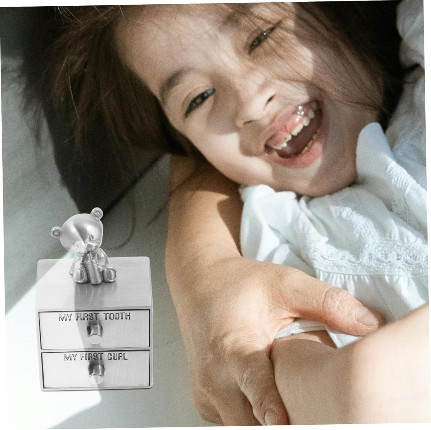 Alipis Metal Teeth Storage Box First Tooth Keepsake Box for Boys and Girls Curl Holder
