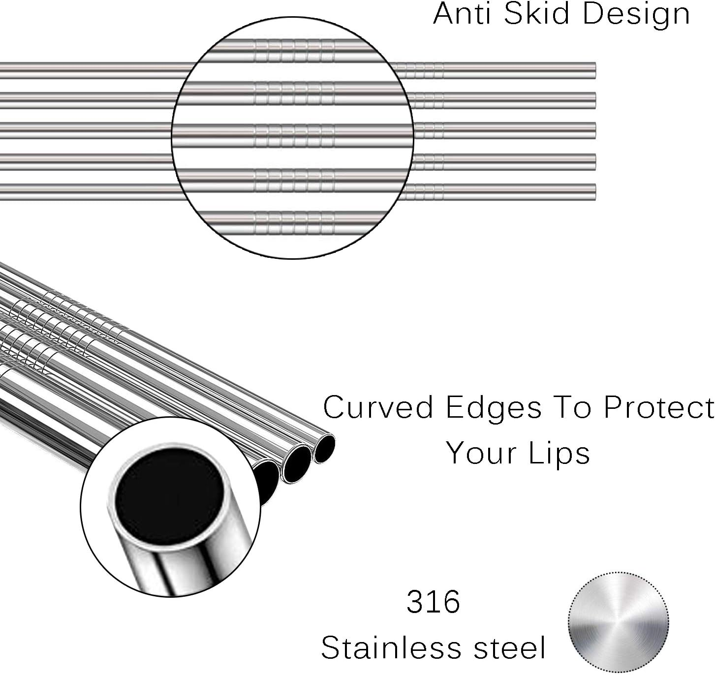 DIRECT from FACTORY Set of 8 Reusable Stainless Steel Straws, 8.5" (6Mm X 215Mm) - 316 Stainless Steel Fda-Approved, Metal Curved Drinking Straw for Tumblers (4 Straight, 4 Bent, 2 Brush)