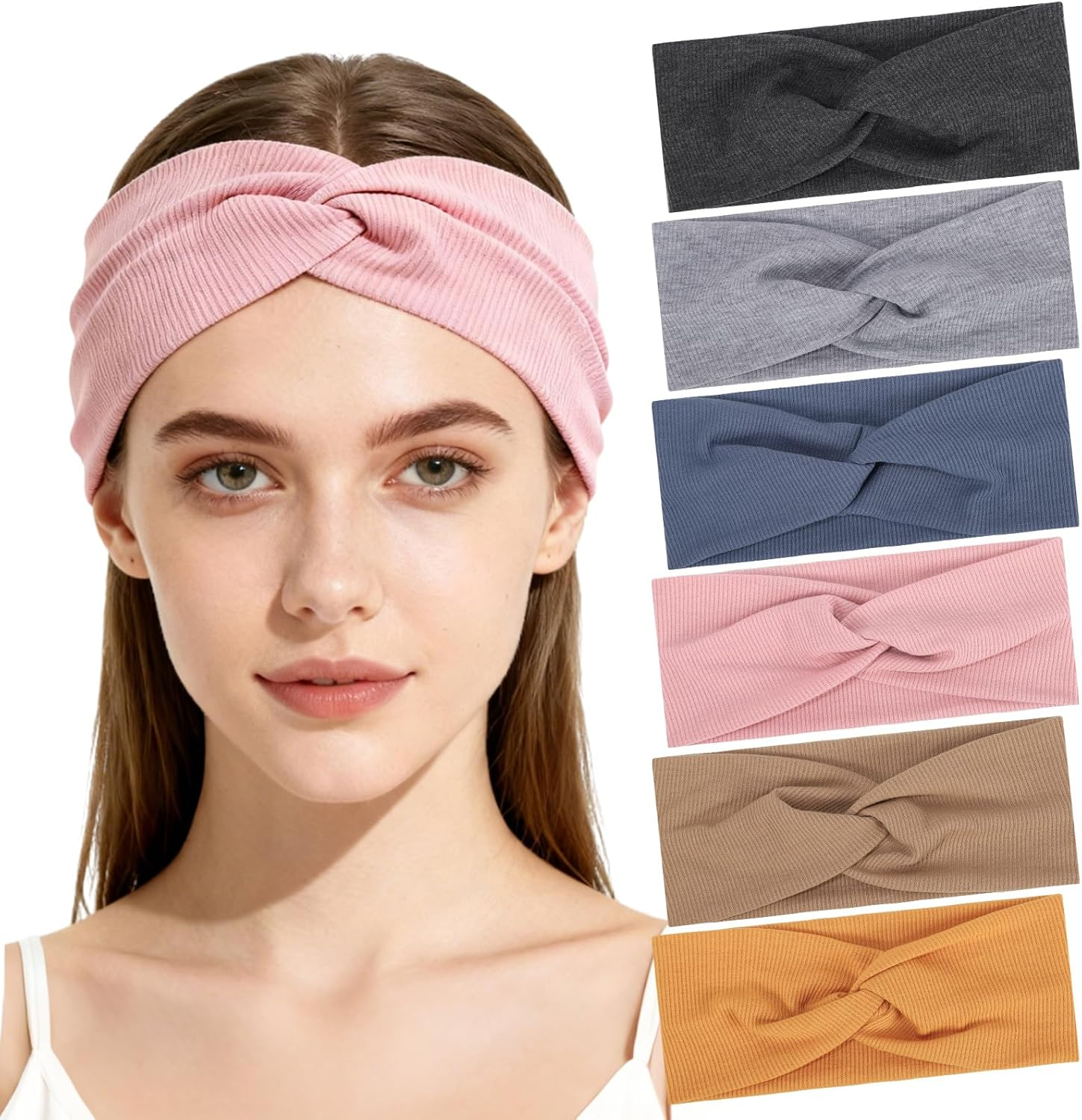 6 Pieces Women'S Headband Elastic Soft Headbands Sports Hair Bands for Yoga Fitness Jogging image number 1