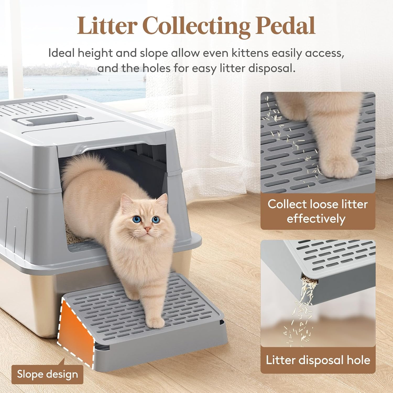 Lifewit Stainless Steel Litter Box with Plastic Lid, Extra Large Enclosed Covered Sifting Cat Litter Box, Front Entry Exit Kitty Metal Litter Box Enclosure with Scoop & Pedal, Gray image number 3