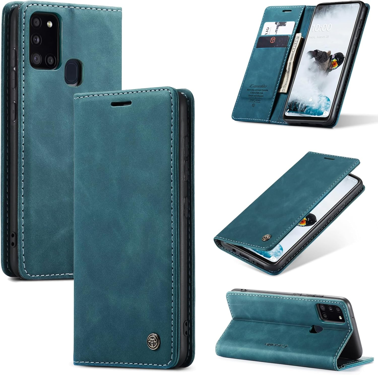 Cracedily Mobile Phone Case for Samsung Galaxy A21S Case, Flip Case Premium Leather Flip Case Magnetic Card Slot Stand Function Flip Case Protective Cover for Galaxy A21S, Teal Green image number 7