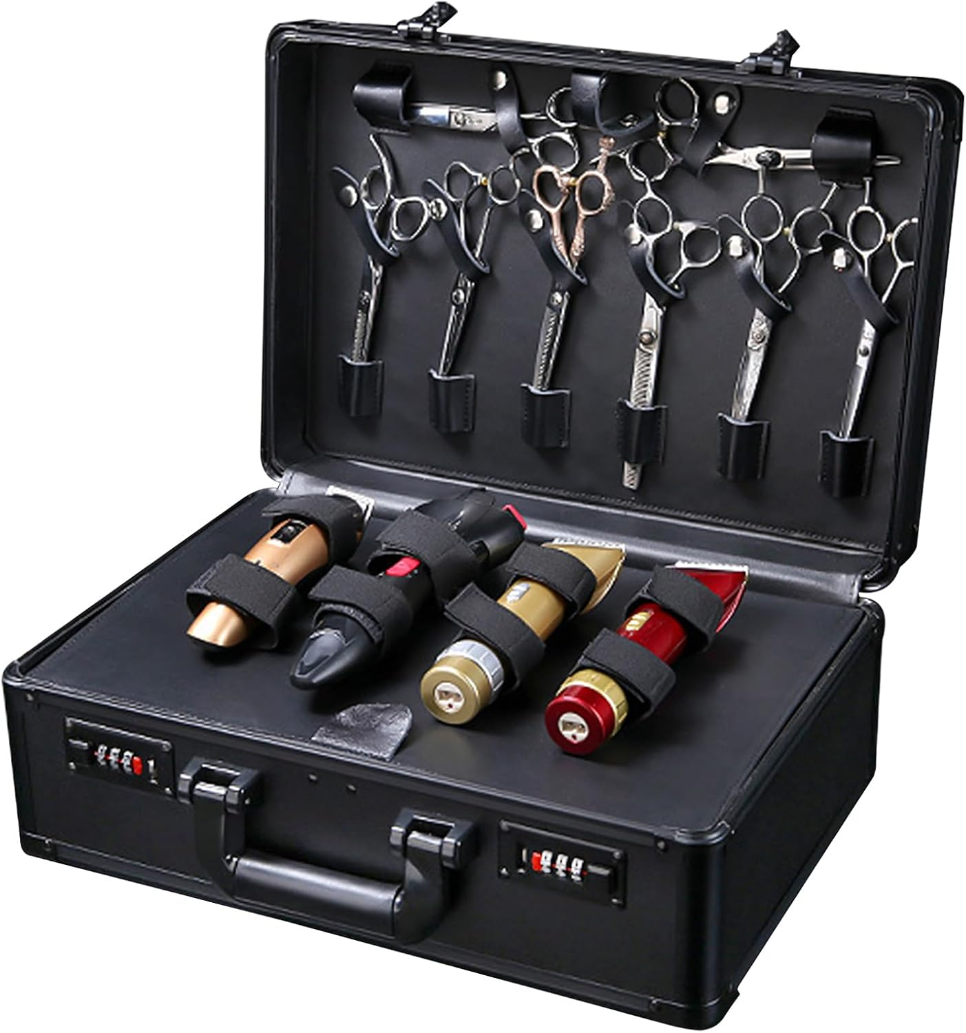 Professional Hairdressing and Makeup Lockbox, 16X12X6 Inch Portable Hairdressing Tool Suitcase, Large Capacity Hairdresser Case Organizer with Password for Storaging Scissors Clips Brush (Black)