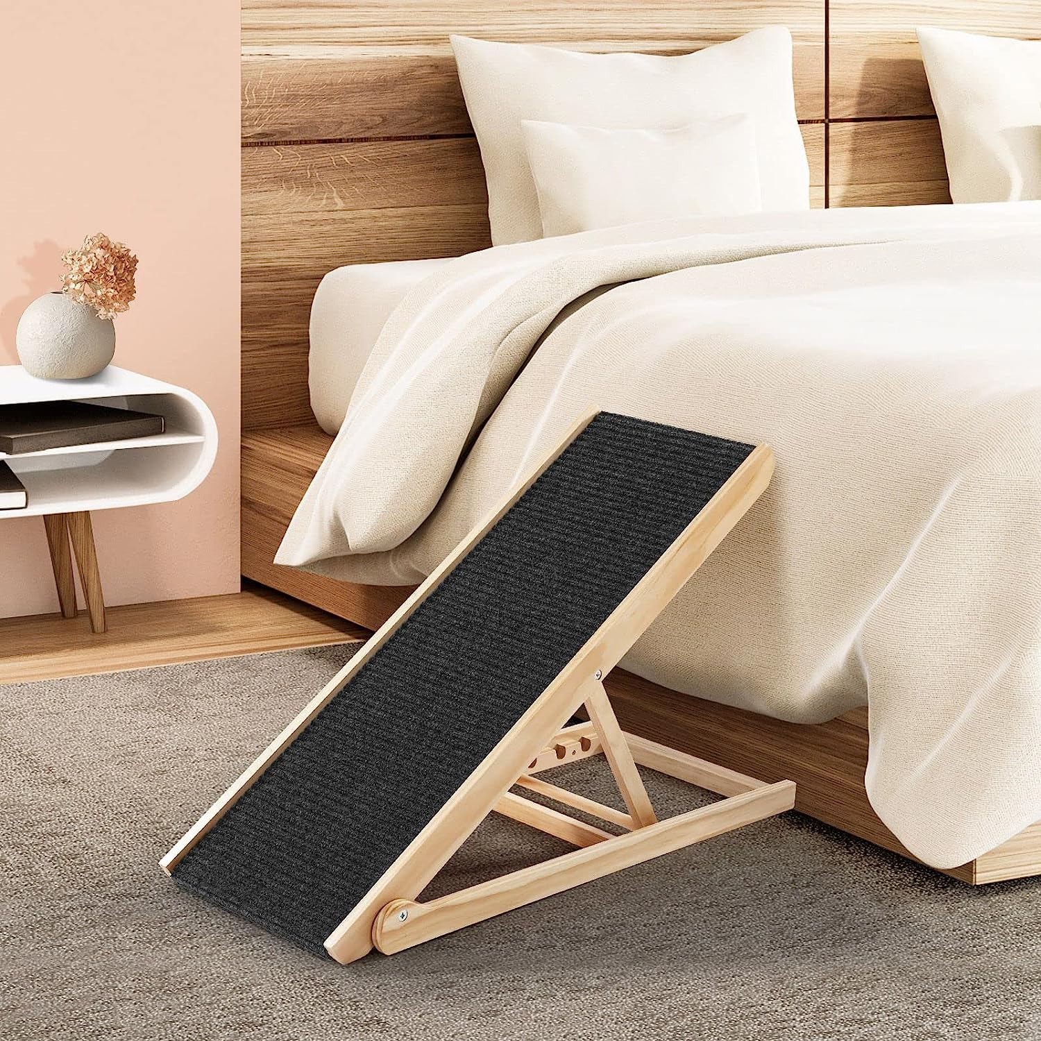 Dog Stairs Pet Ramp for Bed 4 Level Adjustable Ladder for Bed Car Outdoor Indoor,Foldable Pet Step from New Zealand Pine Wood image number 6