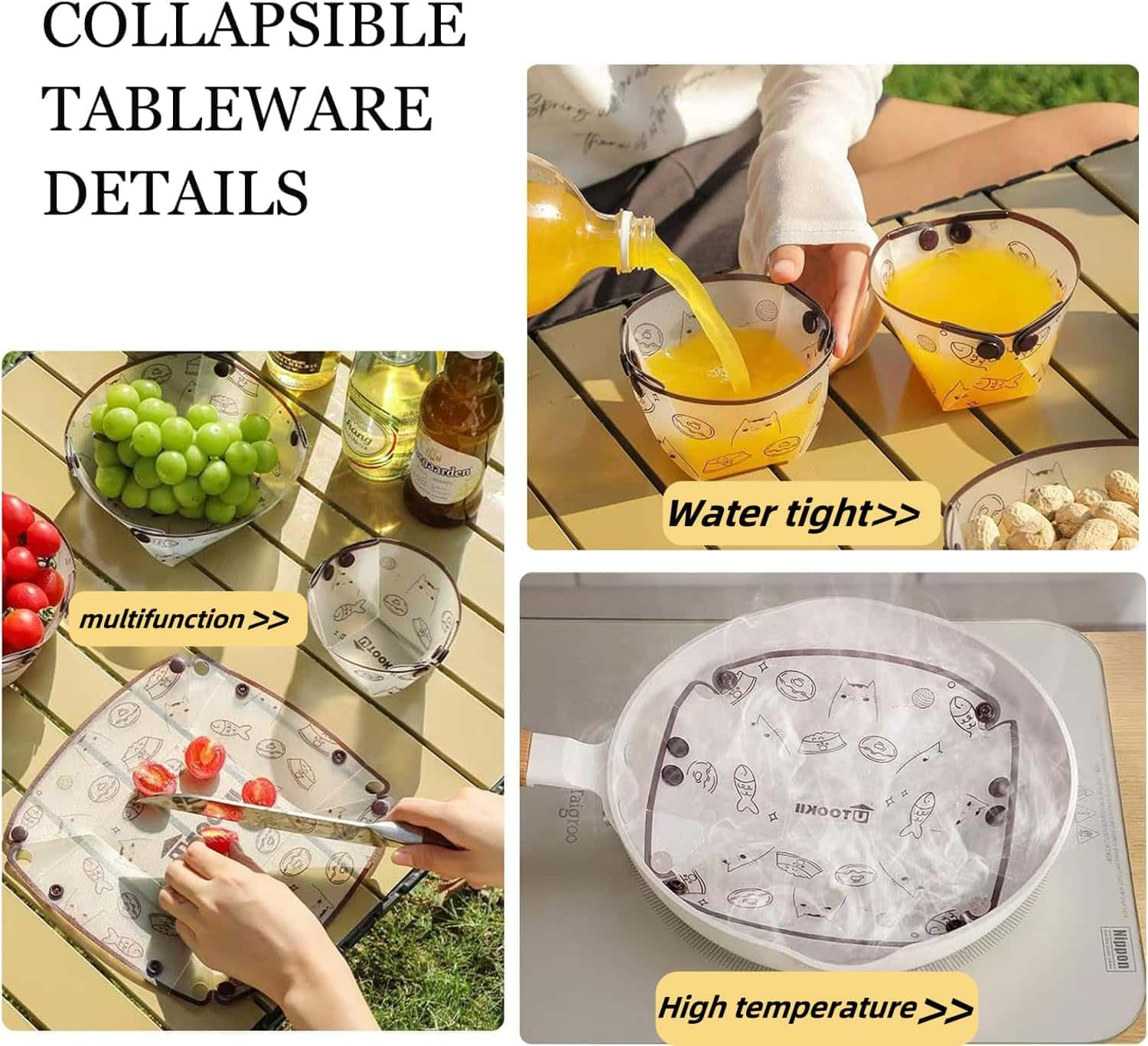 6 Piece Reusable Collapsible Bowls Set, Food Grade Plastic Folding Camping Bowls for Family Outdoor, Picnic & Travel image number 2