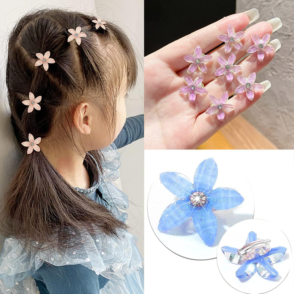 10PCS Wedding Bridal Hair Claws Girls Mini Hair Claw Clips Flowers Metal Hair Clips Women Bride Wedding Hairpin Rhinestone Hair Pins Pink image number 3