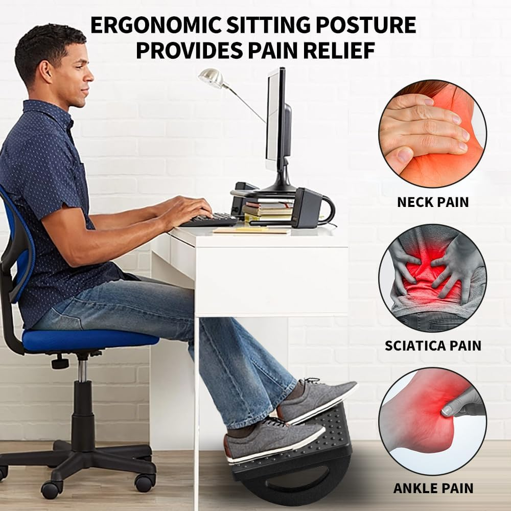 Casazenith Foot Rest for under Desk at Work - Ergonomic Foot Stools for under Office Desk - Rocking Footrest with Roller Massager - Leg Rest for Chair, Computer Gaming - Promote Leg Circulation image number 3