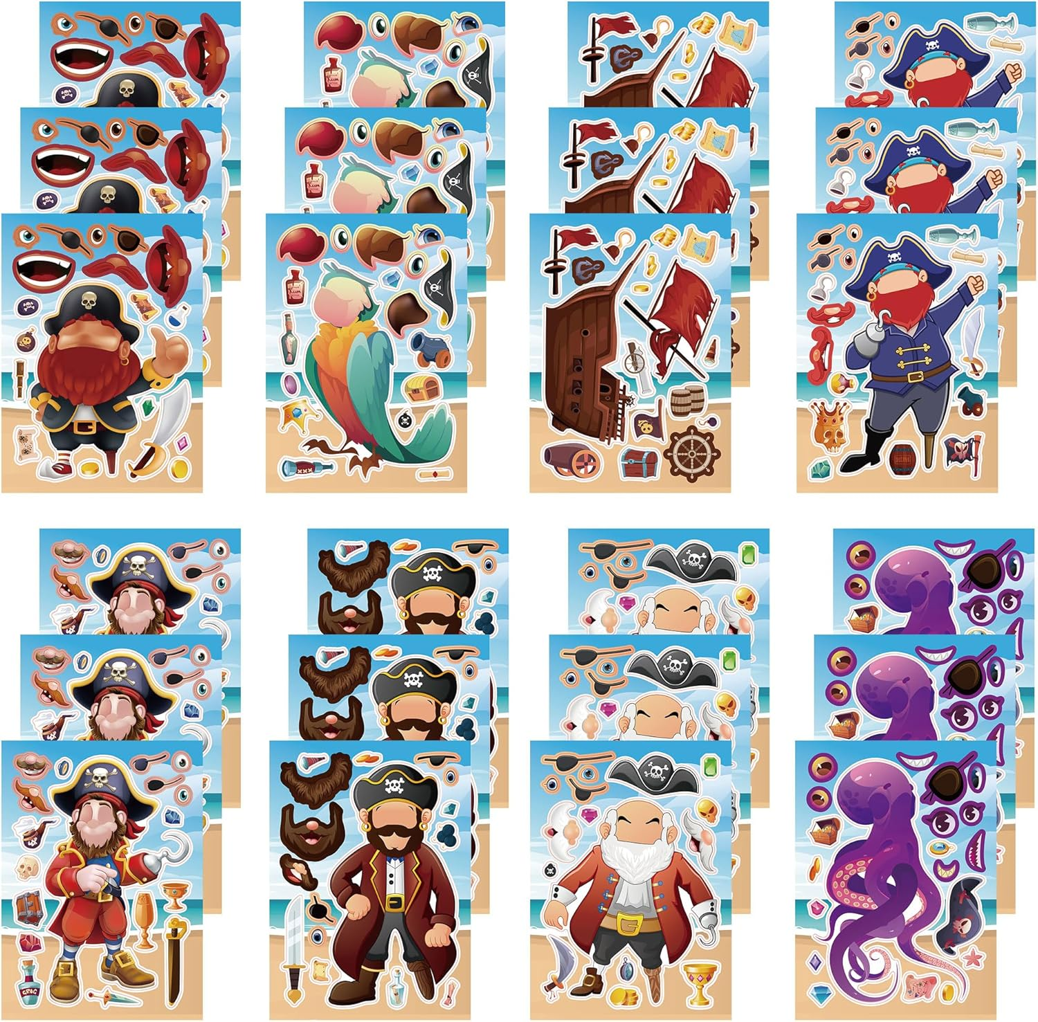 24 Sheets Dog Make a Face Stickers, Cute Animal Party Games Decal Mix and Match Sticker, Make Your Own Dog Stickers DIY Crafts for Birthday Activities Party Supplies Classroom Rewards Gifts image number 1