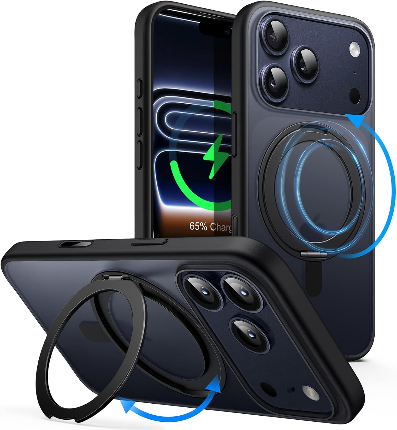 Jetech 360 Degree Rotatable Ring Case for Iphone 17 Pro 6.3-Inch with Camera Control Button, Compatible with Magsafe, Slim Shockproof Phone Cover with Stand & Ring Holder (Orange)