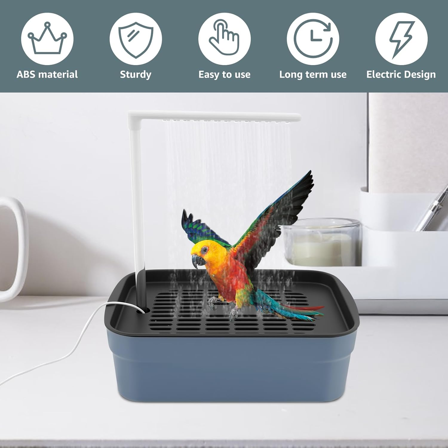 Automatic ABS Bird Bath Shower with Circulating Faucet for Pet Bird Low Noise Parrot Bathtub Long Lasting Electric Cockatiel Bathing Pool for Budgie Lovebird image number 2