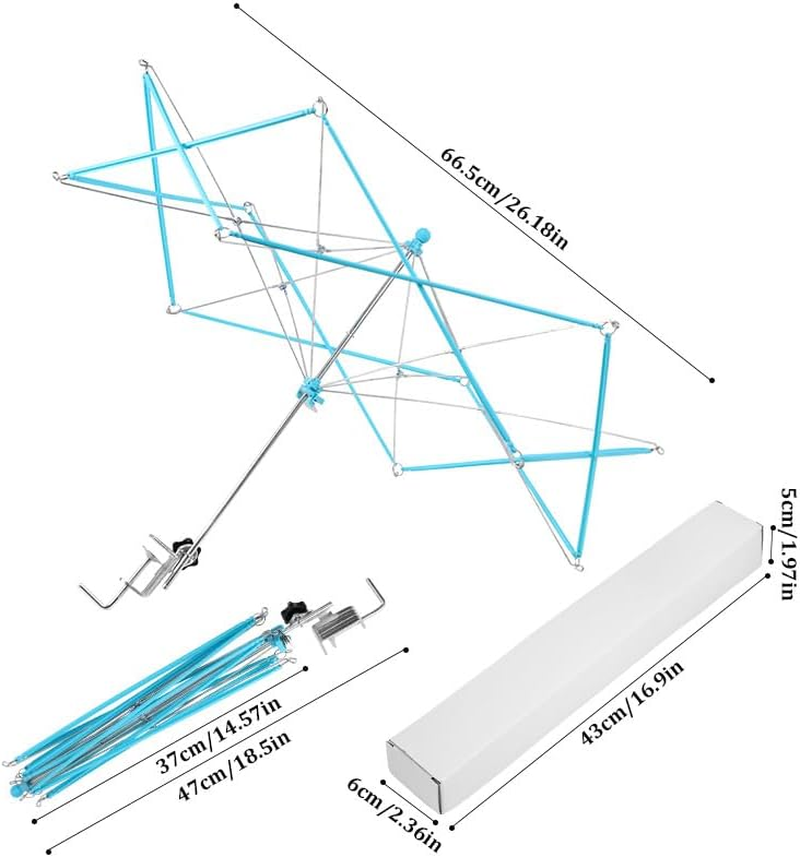 Leanockesa Yarn Winder, Umbrella Swift, with Table Clamp Portable Swift Winder for Crocheting, Holder for Skeins Flexible Lightweight Foldable Design, Height & Diameter Adjustable to Suit Space, Ideal Helper for Knitting Enthusiasts (Blue) - Blue image number 6
