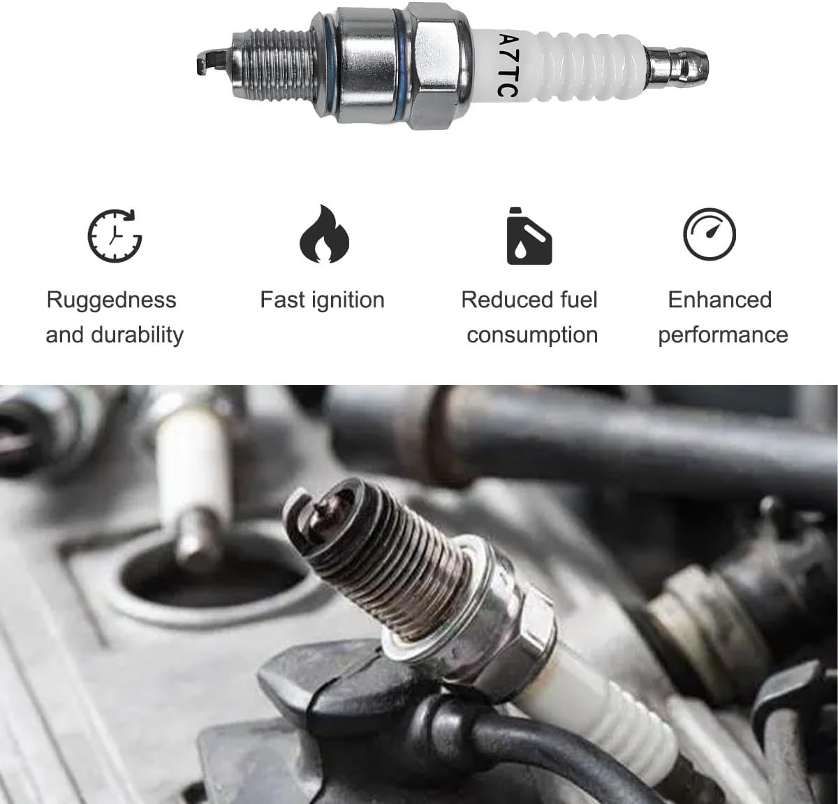 2PCS Spark Plug, A7TC Spark Plug for GY6 50Cc 70Cc 90Cc 110Cc 125Cc ATV Scooter Dirt Bike Moped Go Kart Racing Bike, Spark Plugs A7TC Compatible with C7HA C5HA PZ7HS S102F Z12 image number 2