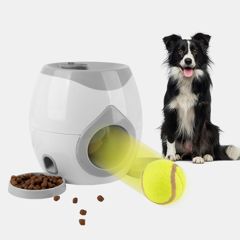 Pet Tennis Ball Launcher Toy, Automatic Pet Feeder Fetch Tennis Ball Launcher Dog Interactive Throwing Ball Machine Puzzle Toy for for Dog IQ Training (White) image number 1
