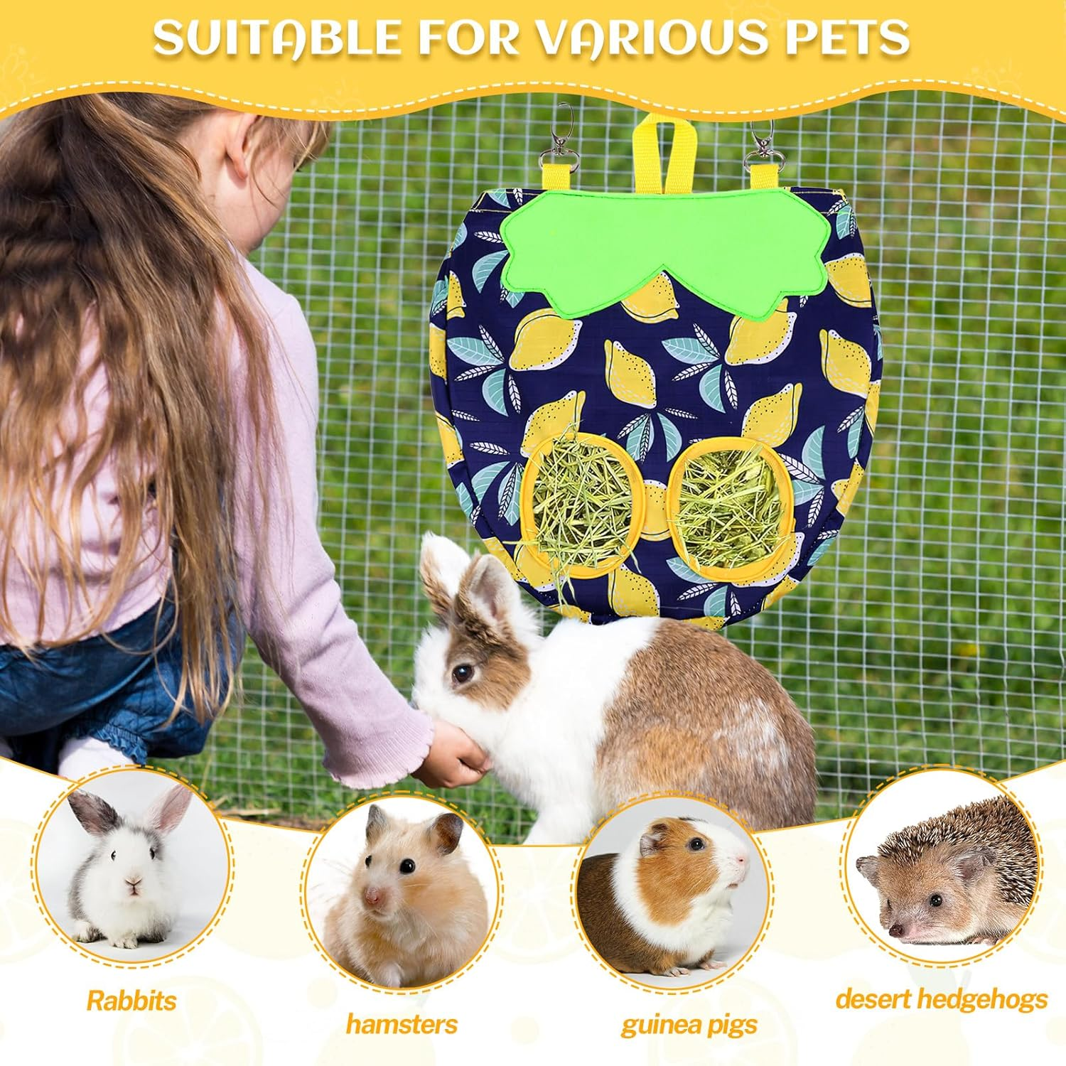 Hay Bag Guinea Pigs, Dellyy Rabbit Food Bag, Hay Bag, Guinea Pigs, Small Animal Feeder, for Rabbit, Chinchilla, Hamster, Small Animals, with 2 Windows (Blue, 2) image number 1