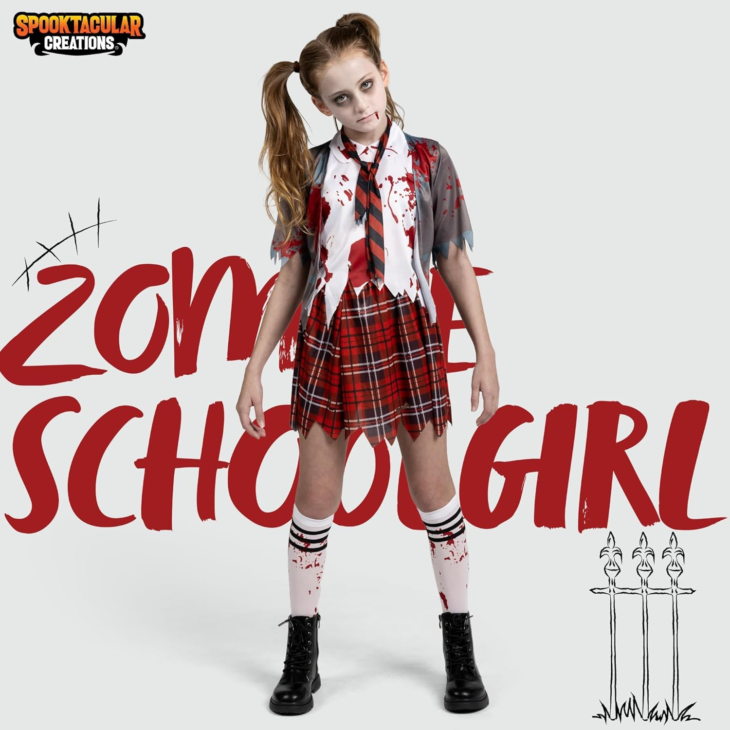 Spooktacular Creations Zombie Schoolgirl Costume, Girl Bloody Zombie Costume for Kids,Halloween, School, Event Party Dress Up image number 2