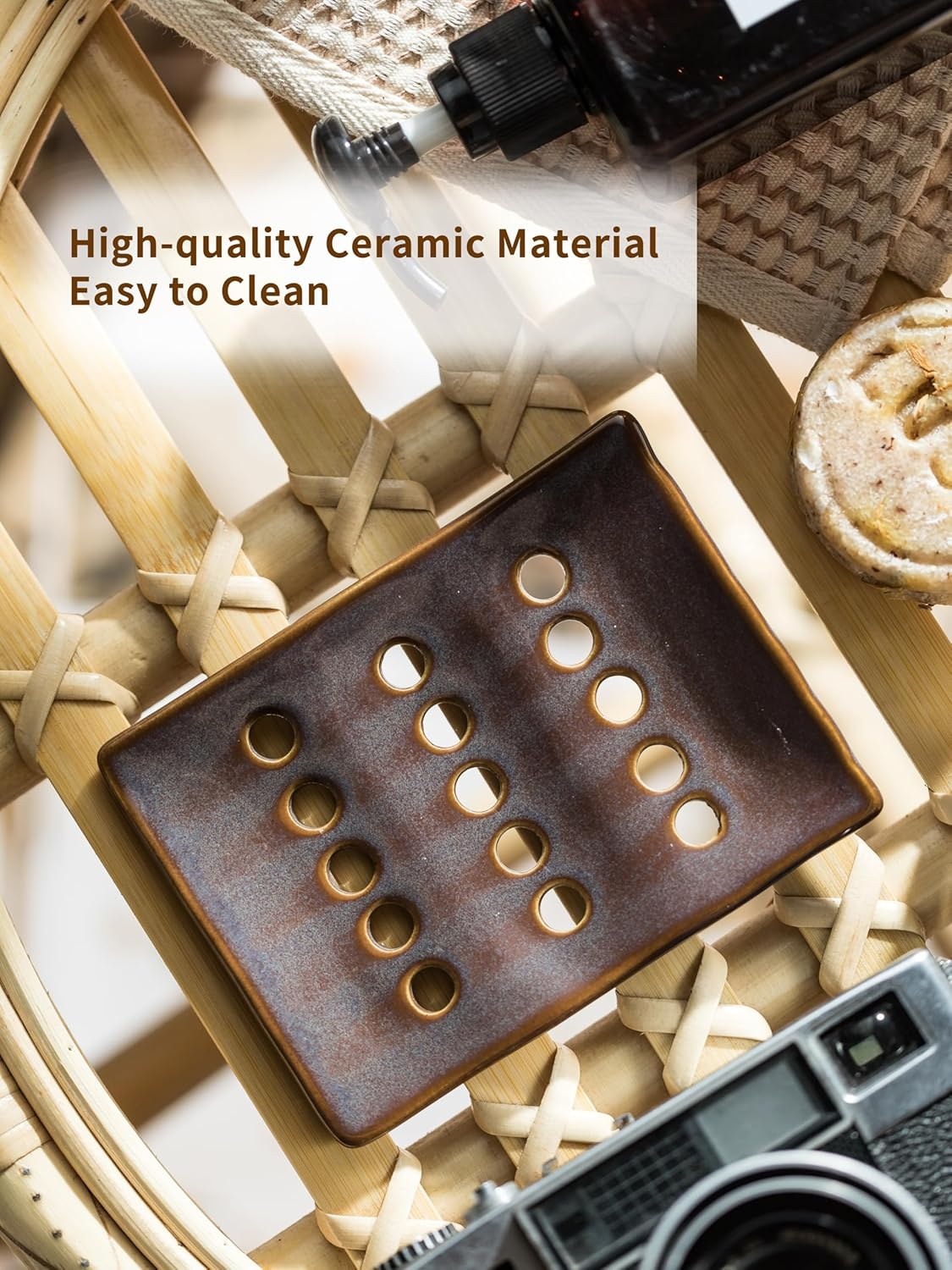 Cormomu Soap Holder, Ceramic Soap Dish for Shower, Japanese Soap Tray with Self Drain for Sponges, Bath Tub, Bathroom, and Kitchen Sink, Purple - Red image number 6