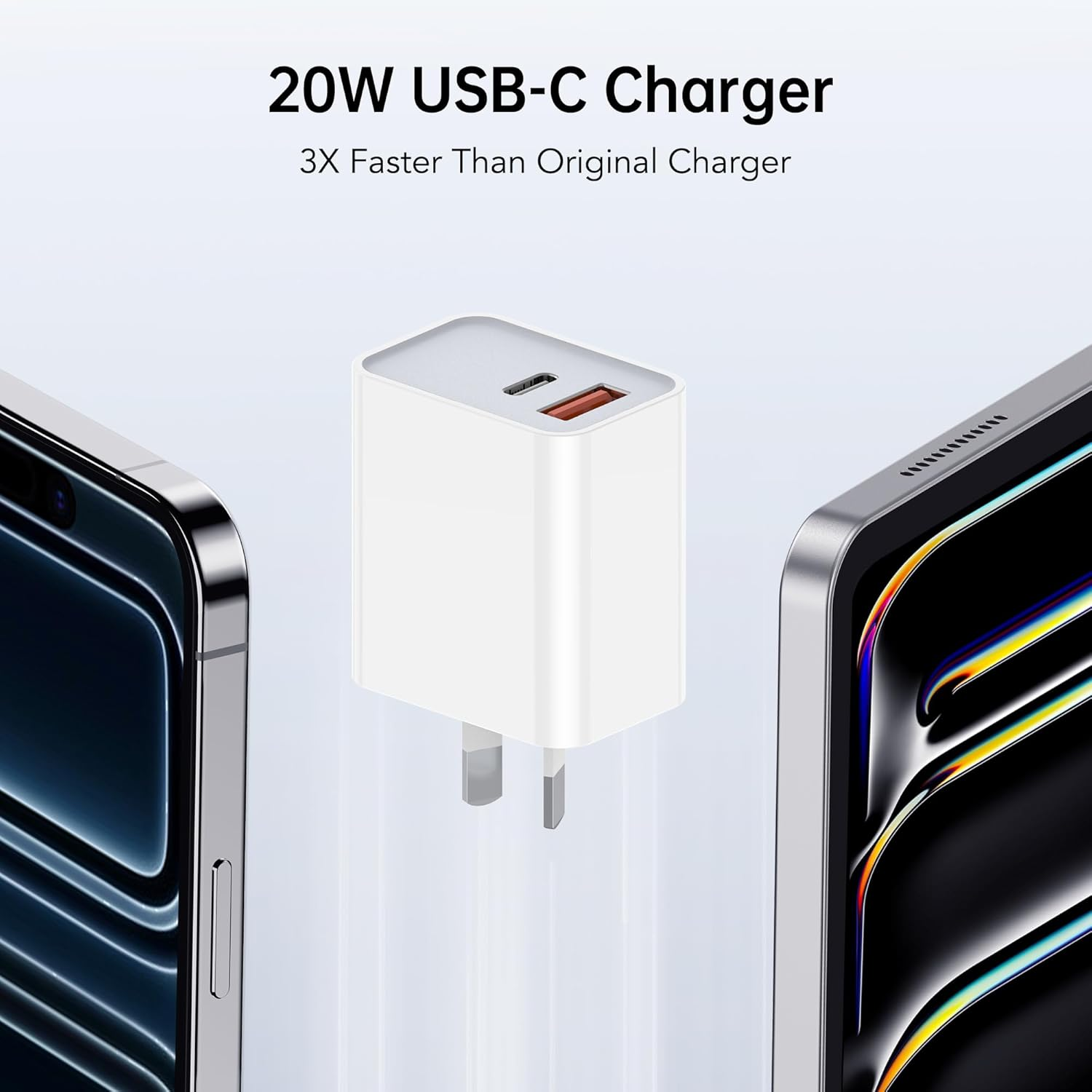 [3 Pack] 20W USB C Fast Charger, 2-Port PD USB C and USB a QC3.0 Fast Charging Wall Charger Plug, USB Adapter Au-Plug for Ipad Iphone 17 16 15 14 13 Pro Max Samsung Galaxy, Google Pixel, Motorola image number 1