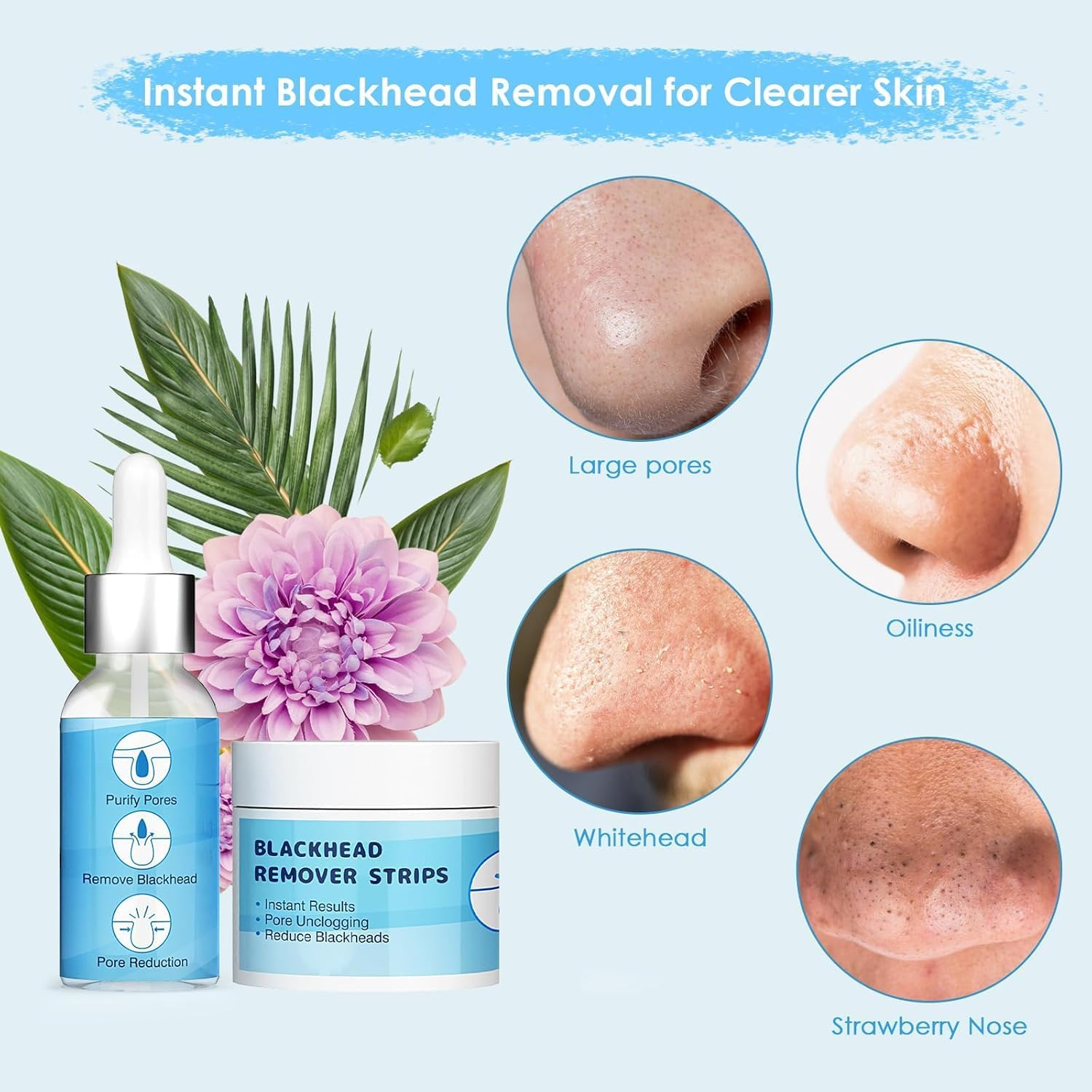 Blackhead Remover Strips, Deep Cleansing Pore Strips，Nose & Facial Pore Cleaner Kit with Pore Minimizer Serum(30G), Black Head Remover for Face & Nose image number 2