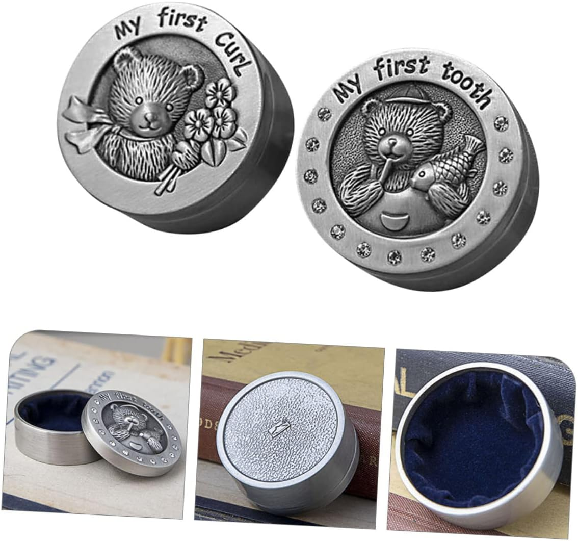 2Pcs Tooth Memorial Box Keepsake Case Metal Storage Box for First Tooth and Birth Certificate Holder image number 6