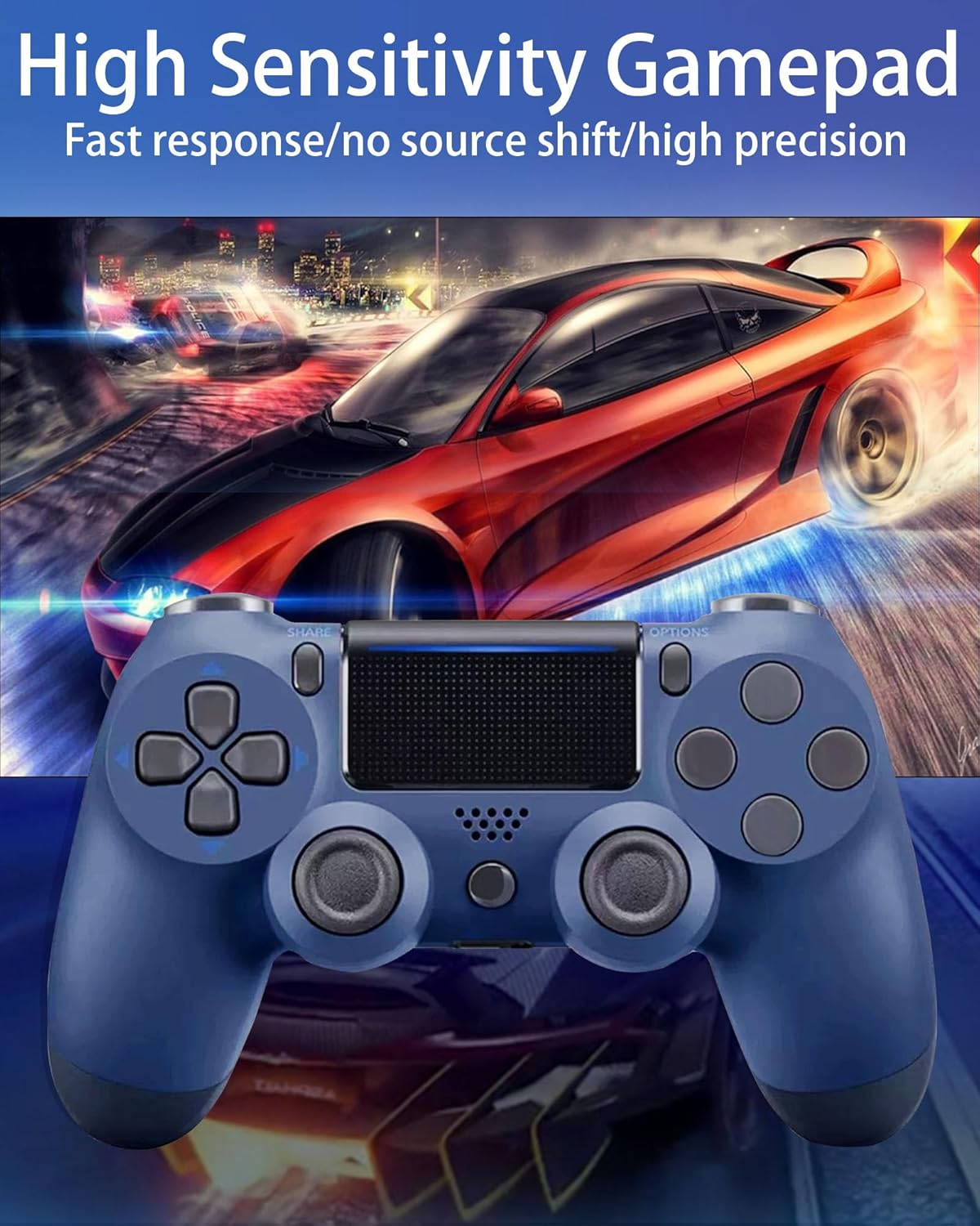 2Pcs Wireless Controller for P-S4,Compatible with P-S4/Pro/Slim/Pc Bluetooth Controller,Dual Vibration,Touch Panel, 3.5Mm Audio Jack,Six-Axis Joystick,Midnight Blue image number 6