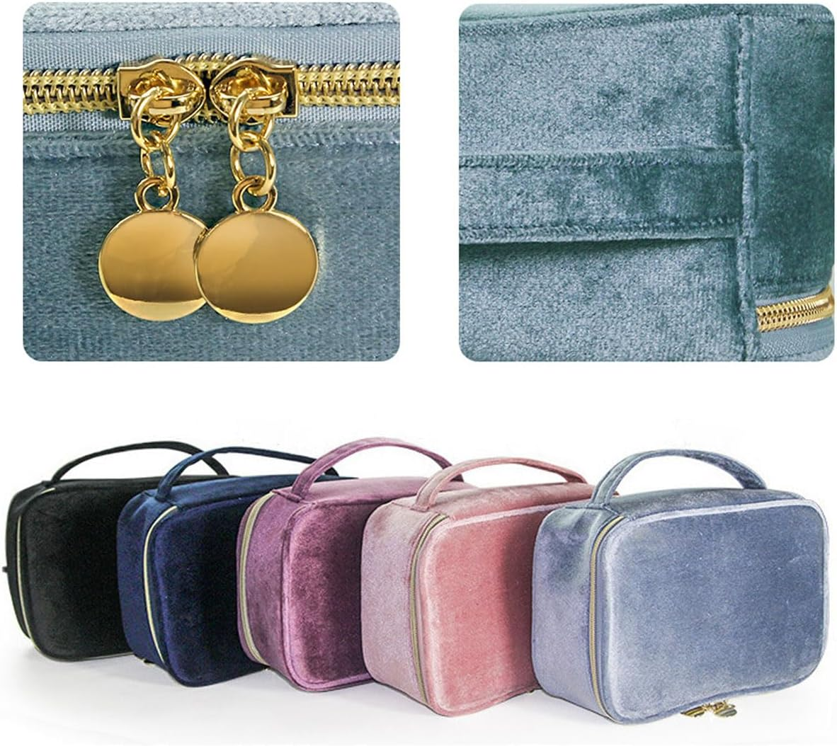 Velvet Large Capacity Cosmetic Bag Portable Makeup Travel Cosmetics Brush Skin Care Product Storage Case (Sapphire Blue) - Aquamarine image number 3