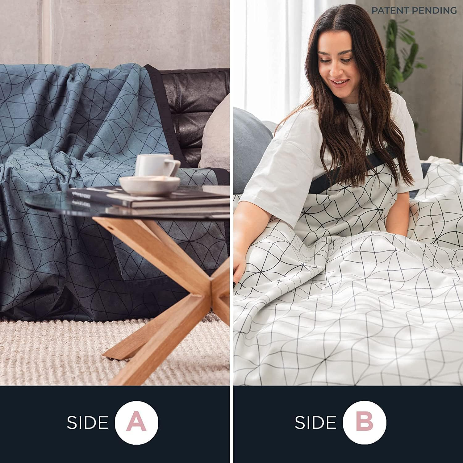 100% Waterproof Blanket for Bed, Couch & Sofa - Large, Soft Pet Throw - 90"X 90" - Reversible, Washable - Leak Proof Bed Cover for Dogs, Pets & People (King/Queen Size - Blue,White) image number 5